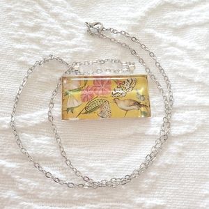 Handmade Vintage Botanical Art Print Glass Necklace Upcycled